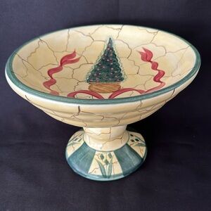 LAURIE GATES CHRISTMAS TOPIARY PEDESTAL BOWL